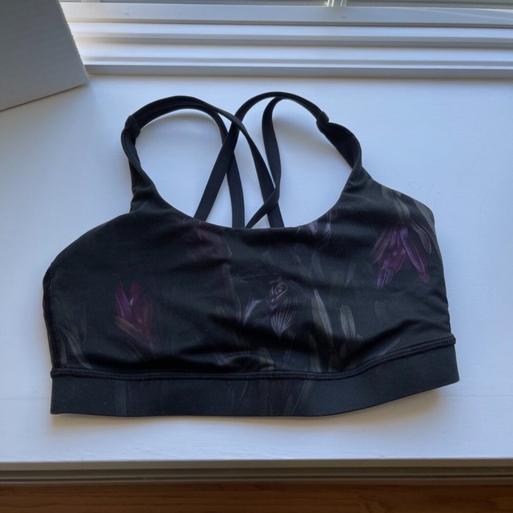 Lululemon Black Floral Crisscross Back Sports Bra Removable Pads